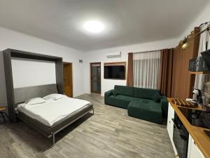 una sala de estar con una cama y un sofá en Airport Green, en Cluj-Napoca