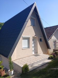 a house with a pitched roof and a white door at Vila SVITAC Banja Vrujci in Mionica