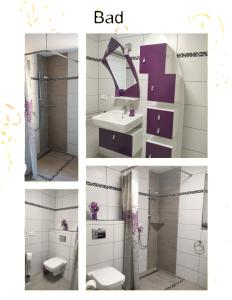 un collage de cuatro fotos de un baño en Modern Doppelhaus, en Baunatal