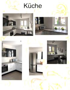 un collage de cuatro fotos de una cocina en Modern Doppelhaus, en Baunatal