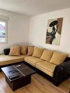 a living room with a couch and a coffee table at Anna apartman in Niš