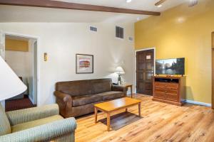 ein Wohnzimmer mit Sofa und Fernseher in der Unterkunft Oak-Lodge - Roundhouse Resort and Spa in Indian Pine