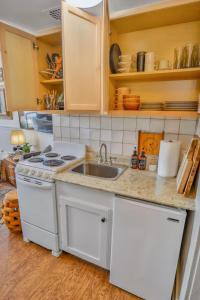 サンアントニオにあるWalk Everywhere - Charming Studio on the Riverwalkのシンクとコンロのあるキッチン