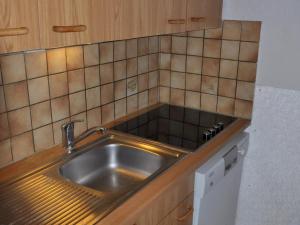 eine Edelstahlspüle in einer kleinen Küche in der Unterkunft Appartement 3 pièces avec balcon et animaux acceptés - FR-1-692-7 in La Chapelle-dʼAbondance + 6 Fotos