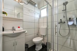 een badkamer met toilet, douche en wastafel bij View&Wine in Veliko Trgovišće +25 foto's