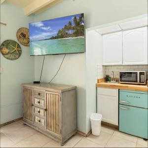 een keuken met een spoelbak en een magnetron bij The Ocean View Inn in Islamorada