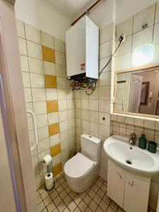 ein Badezimmer mit Toilette und Waschbecken in der Unterkunft Kawka i herbatka in Zielona Góra + 7 Fotos