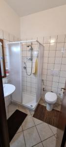 a bathroom with a shower and a toilet and a sink at Agriturismo Conca del Re in Castrovillari +3 photos