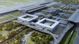 een uitzicht boven een gebouw met een snelweg bij Holiday Inn Shanghai Pudong Airport, an IHG Hotel in Shanghai