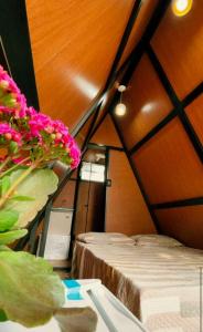 Postel nebo postele na pokoji v ubytování Chalés 1 Chácara Santa Felicidade