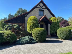 a house with a bunch of bushes in front of it at Dom wakacyjny Jaśki in Trzcianka