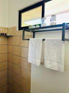 a bathroom with white towels on a towel rack at Apartamento Einoah in Puerto Limón +58 photos