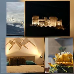 ニュスにある"Traineau"alloggio in villa tipicaの城と寝室の写真のコラージュ