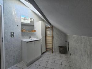 a bathroom with a white sink and a sink at Charming 3-room apartment in Thionville