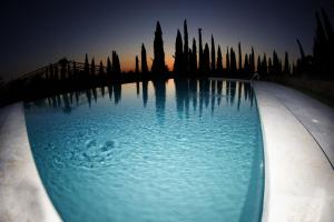 uma piscina de água com árvores ao fundo em Agriturismo Sant'Alfredo em Monteroni dʼArbia