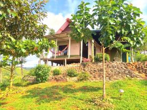 a house with a person on the balcony of it at La Parada del Pelicano, El Ranchito Surf in Malena