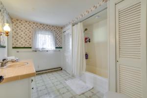 a bathroom with a shower and a sink at All-Season Getaway on Lake Winola Dock and Sunroom! in Factoryville +18 photos