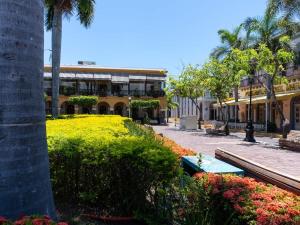 a building with a palm tree and flowers in front of it at Acogedor Loft en centro histórico - Depa #2 in Isla Cardones +18 photos