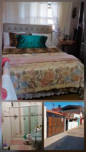 een collage van foto's van een slaapkamer met een bed bij Meu cantinho in Tiradentes