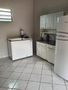 アウテル・ド・ションにあるAlter do Chão- Casa 01の白いキャビネットと白い冷蔵庫のあるキッチン