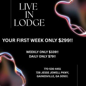 a poster for a store with neon lights at Live in Lodge in Gainesville