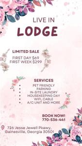 a flyer for a sale with flowers on it at Live in Lodge in Gainesville