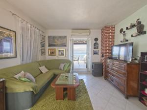 Una sala de estar con un sofá verde y un televisor. en Apartments with parking space Postira, Brac - 11582, en Postira