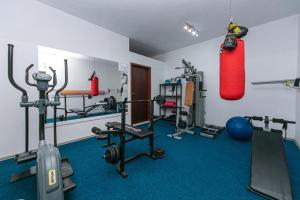 ein Fitnessstudio mit einem Boxsack an der Wand hängen in der Unterkunft Family-friendly apartments with swimming pool Brela, Makarska - 20065 in Brela