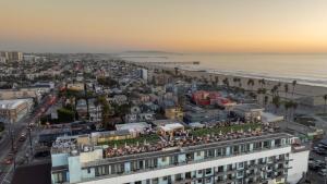 an aerial view of a city and the beach at Hotel Erwin Venice Beach in Los Angeles