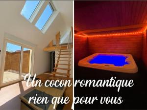a room with a bed in a room with a window at Le Gîte de Clément avec Spa privatif in Courset