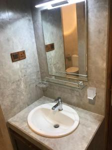 een badkamer met een wastafel en een spiegel bij The Mammoth udawalawe in Udawalawe