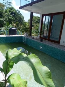 a house with a pool with a plant in front of it at Moon Lanka Hotel in Hikkaduwa