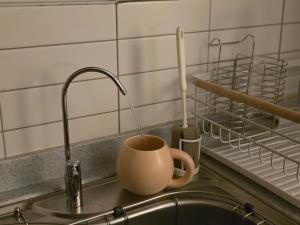a kitchen sink with a coffee mug on the counter at Stay EROB in Seoul +64 photos