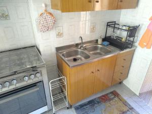 a kitchen with a sink and a stove at Casa vacanze nel Parco della Majella in Montenerodomo +19 photos