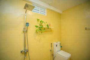 a bathroom with a toilet and a plant on the wall at Villa Amor by the Beach in Ambalangoda +45 photos