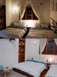 a bedroom with three beds in a room at nas dream homestay in Da Thanh