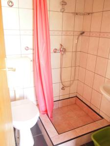 y baño con ducha, aseo y lavamanos. en Bunari Apartments, en Tribunj