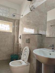 ein Badezimmer mit Toilette und Waschbecken in der Unterkunft Tribal Hostel & Homestay in Guwahati