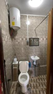 a small bathroom with a toilet and a sink at Le Studio Marin in Bouéni