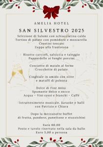 een menu voor een hotel met een rode strik bij Aparthotel Amelia Dream View in Momigno