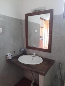 a bathroom with a sink and a mirror at Oga Reach Yala in Lukasgoda