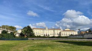 a large building with a grass field in front of it at Pink Fox - Family Apartment - in Portici
