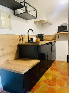 a kitchen with a sink and a counter top at Le Mas du Pourret in Pierrefeu-du-Var