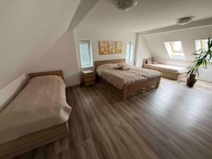 um quarto com duas camas em um quarto em Apartmán v pekárně em Vejprty