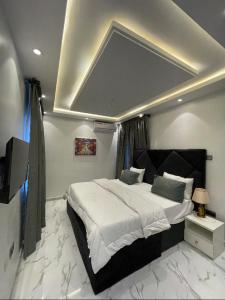 a bedroom with a large bed and a tv at HOMEWORTH SPACES - Shortlet Apartmemt in Alimosho