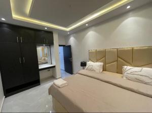 a bedroom with a large bed and a mirror at HOMEWORTH SPACES - Shortlet Apartmemt in Alimosho