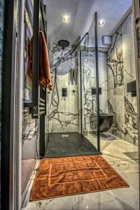 a bathroom with a shower with a rug on the floor at Esmeralda centre historique in Aix-en-Provence