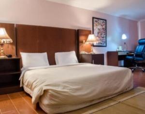 une chambre avec un grand lit et un bureau dans l'établissement Li Tour International Hotel, à Ikeja