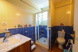 un bagno con wc, lavandino e doccia di L'Hermitage lake view a Talloires Altre 21 foto