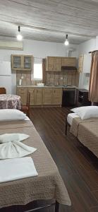 a hotel room with two beds and a kitchen at Eleonoras House in Leonidio +12 photos